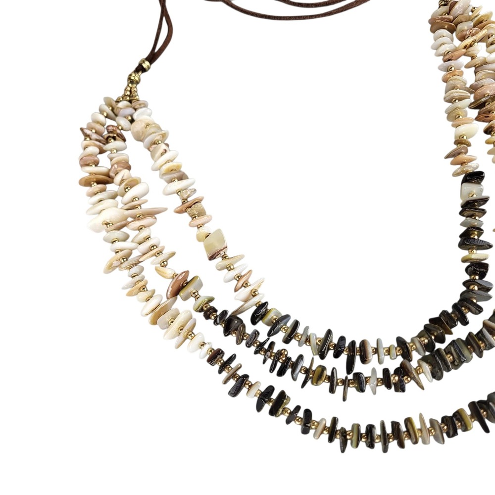 Vintage Multi Strand Shell Necklace Boho Beach Statement Natural Chip Collar EUC - Picture 6 of 9